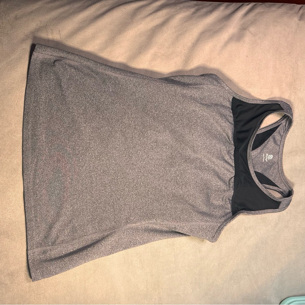 Women's Champion Gray And Black Razor Back Tank Top W/ Built in Sports Bra SizeL